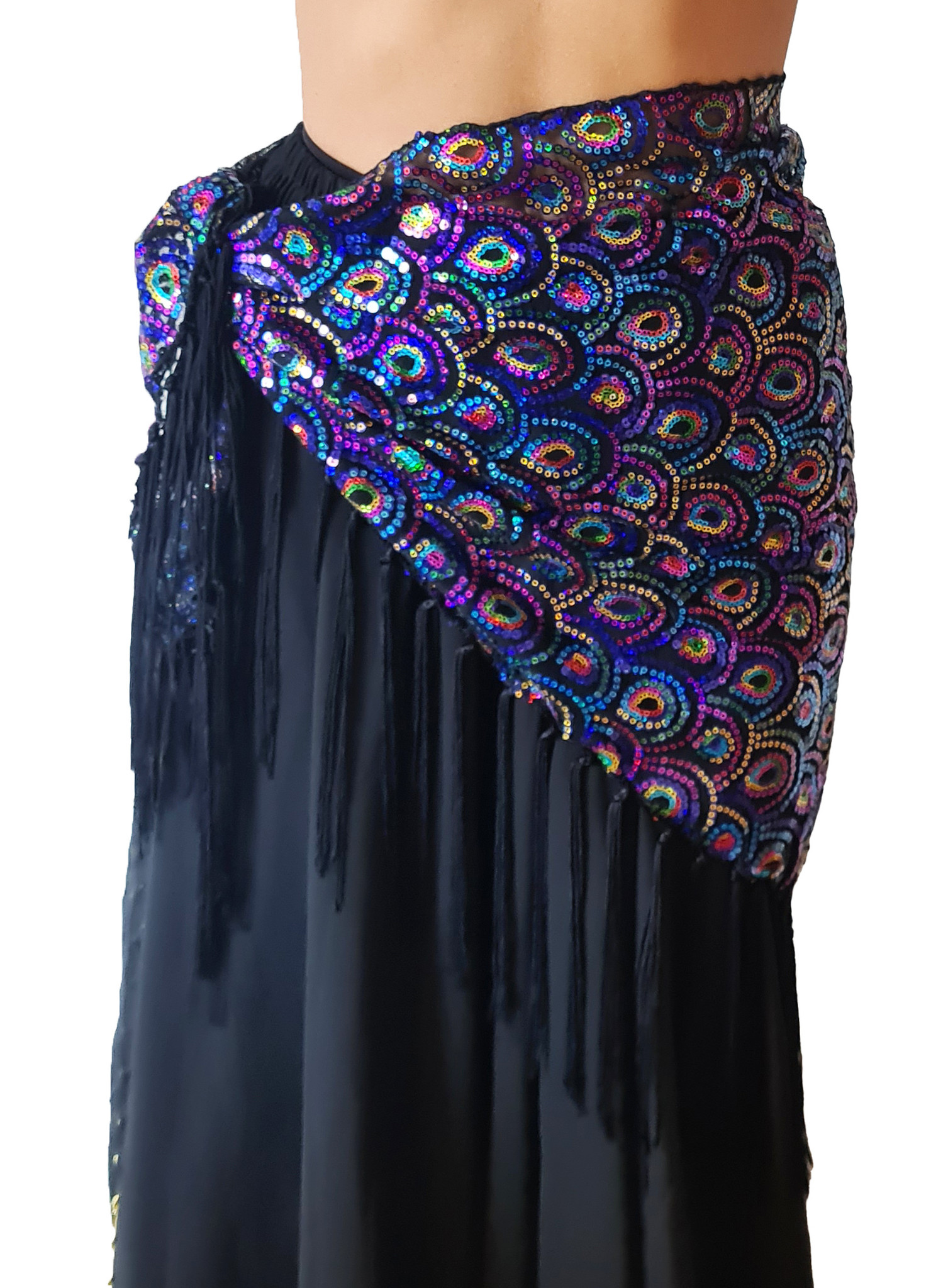 New; Hip scarf 'peacock' black blue