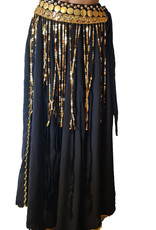 Belly dance Hip scarf black with gold sequins