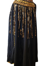 Belly dance Hip scarf black with gold sequins