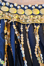 Belly dance Hip scarf black with gold sequins