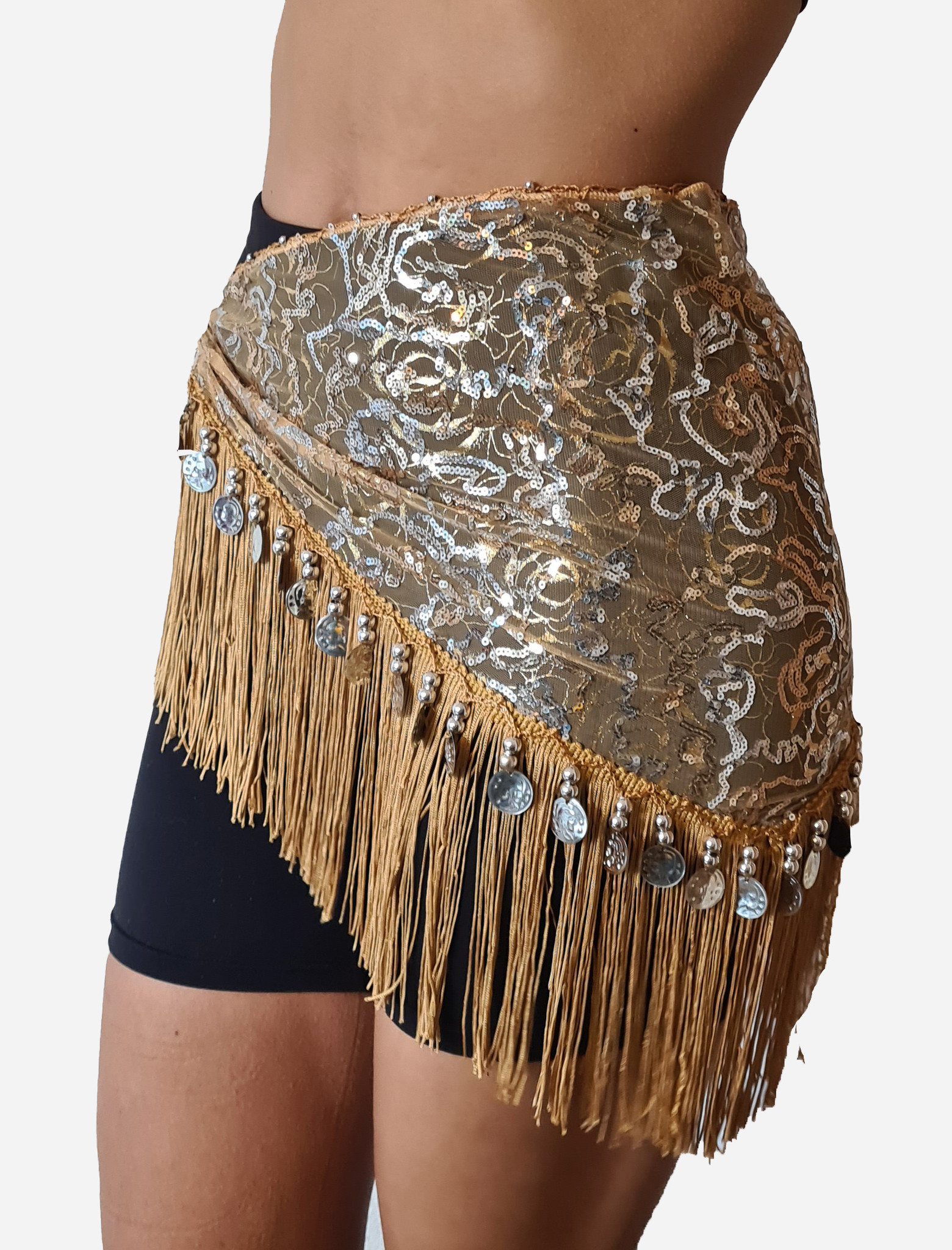 Bellydance belt gold with sequined fringes - 17,00 €