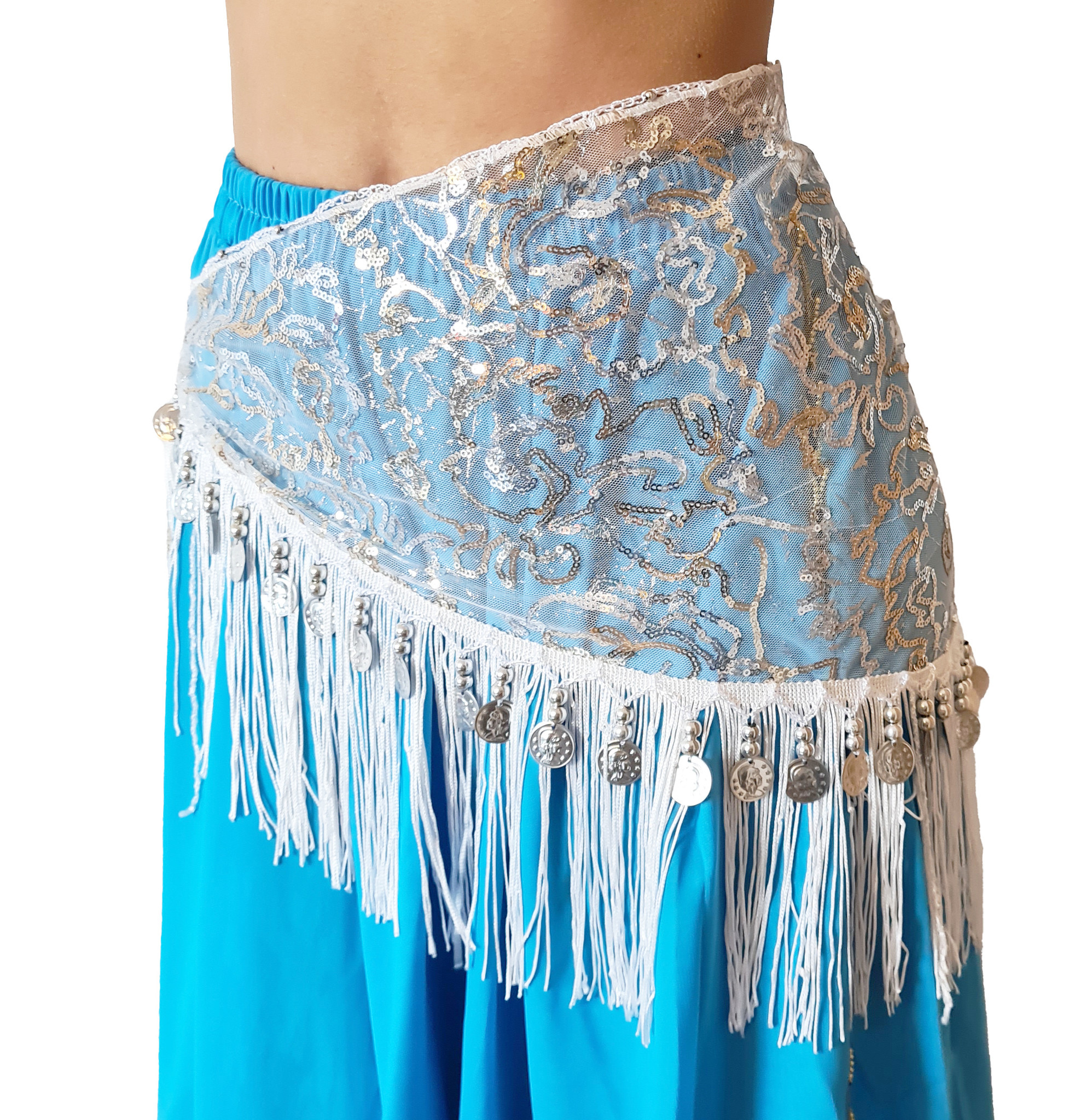 Hip scarf with silver accents, with silver coins - Bellydance webshop  Majorelle