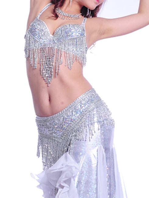 Belly dance costume in silver