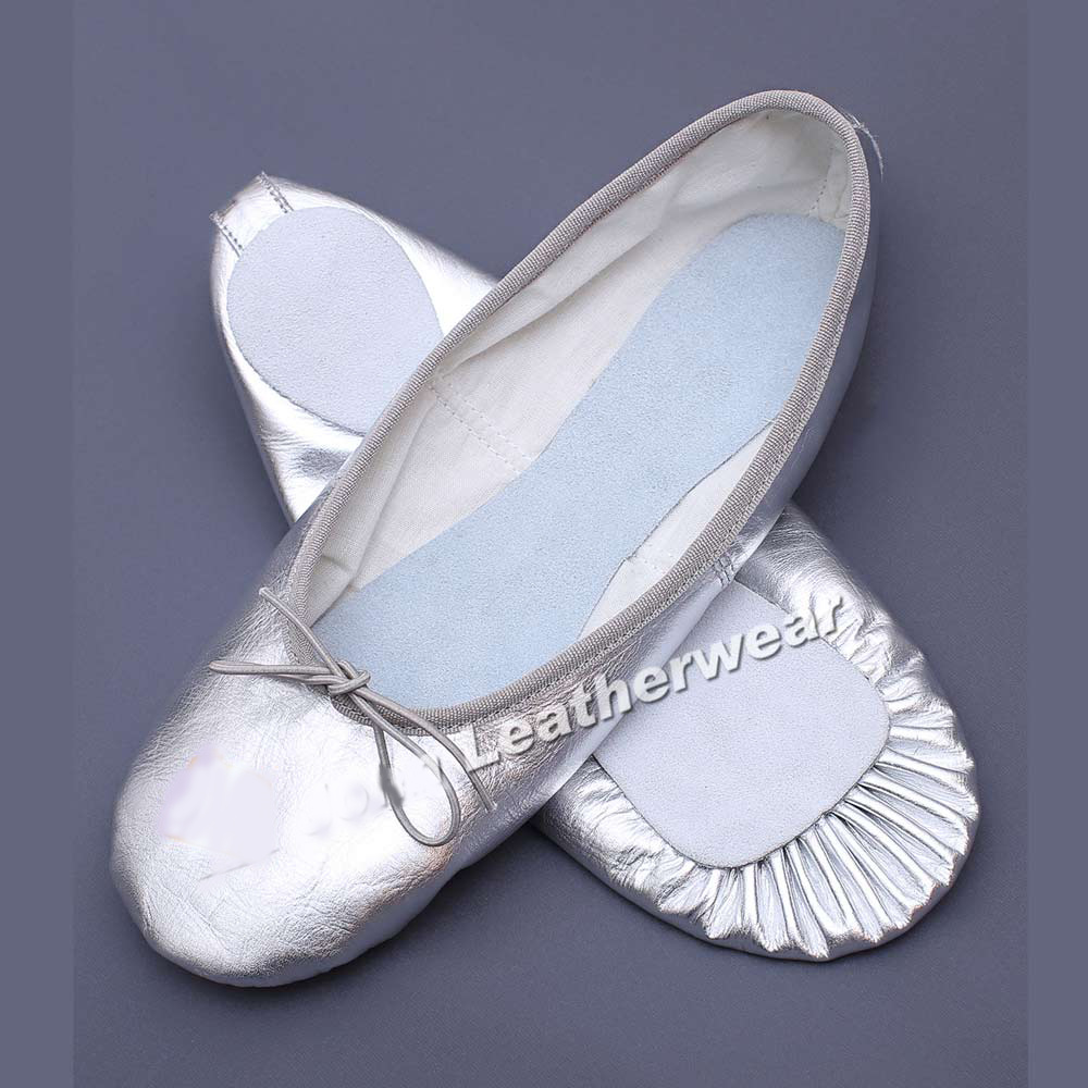 Leder Tanzschläppchen - Bauchtanzschuhe in Silber