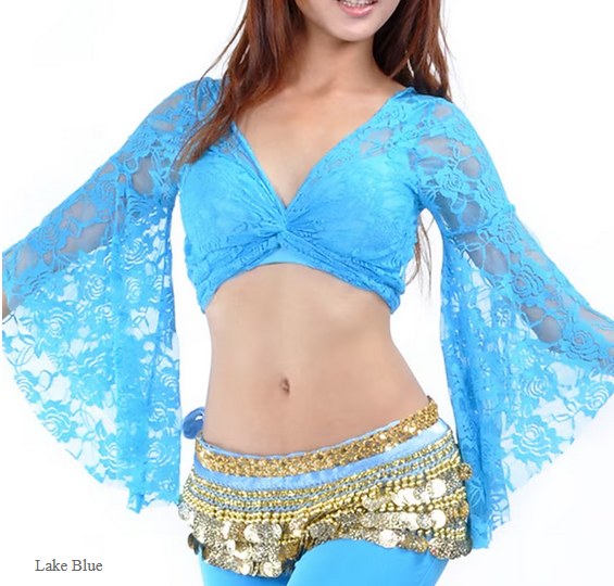 Turquoise lace top with trumpet sleeve