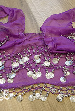 Hip scarf purple with silver coins