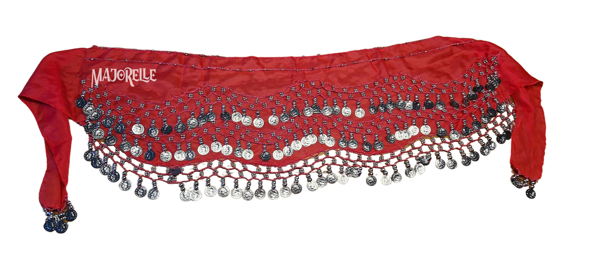 Hip scarf red with silver coins