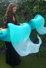 Fächerschleier / Fan-Schleier aus Seide in pfauengrün Farbverlauf