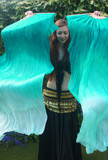 Silk belly dance fan veils peacock green to white gradient