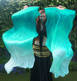 Silk belly dance fan veils peacock green to white