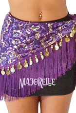 Hip scarf purple with gold and silver accents, with gold coins