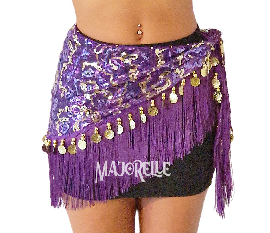 Hip scarf with gold and silver accents, with gold coins - Bellydance  webshop Majorelle