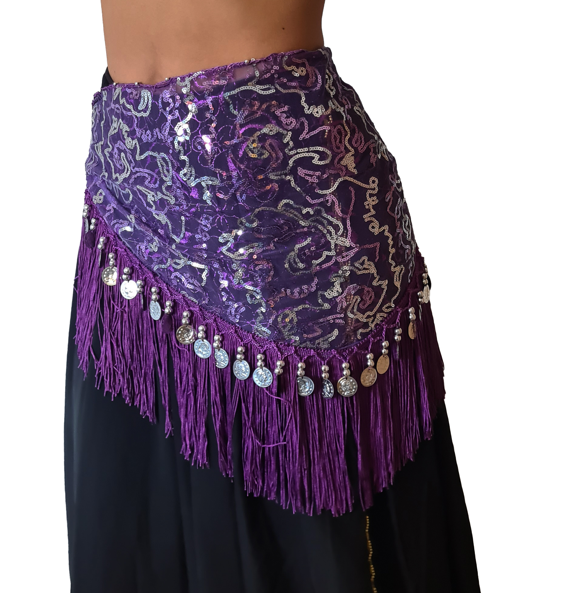 Majorelle Hip scarf with silver accents, purple with silver coins