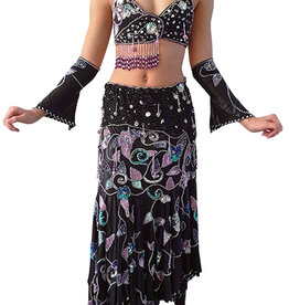 Belly dance costume Highlights mesh fabric two row hanging coins