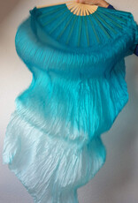 Silk belly dance fan veils bluegreen to white gradient