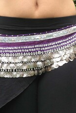 Hipscarf purple with silver coins