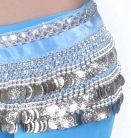 Hipscarf light blue with silver coins