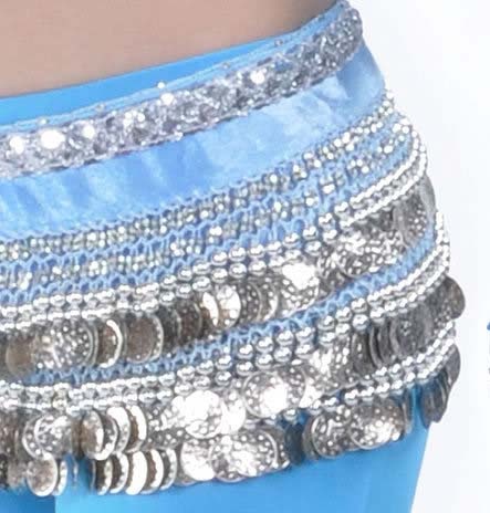 Hipscarf light blue with silver coins