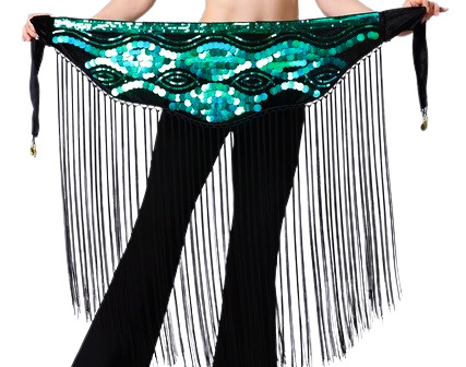 Hip Scarf in Black with Purple/Green Sequins