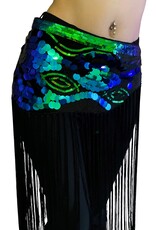 Hip Scarf in Black with Purple/Green Sequins