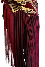 Tribal hip scarf with fringes in bordeaux