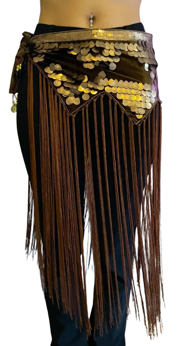 Tribal hip scarf with fringes in brown