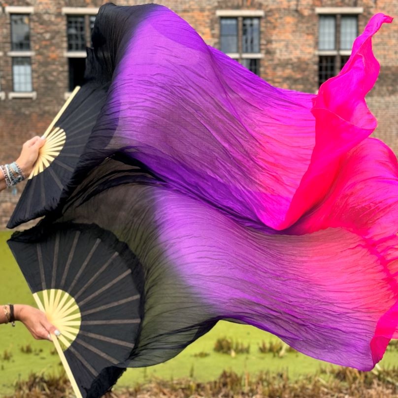 Fächerschleier / Fan-Schleier aus Seide in schwarz-lila-fuchsia