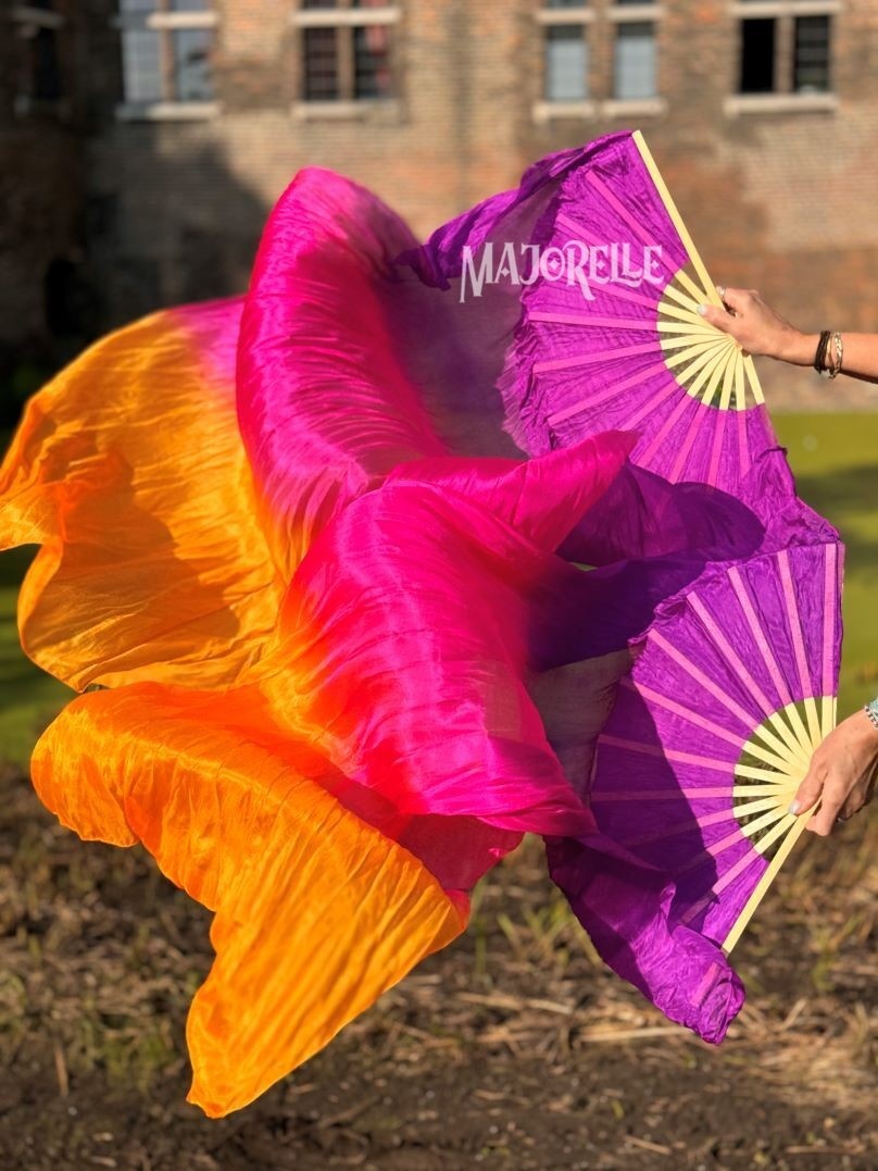 Fächerschleier / Fan-Schleier aus Seide in lila pink orange