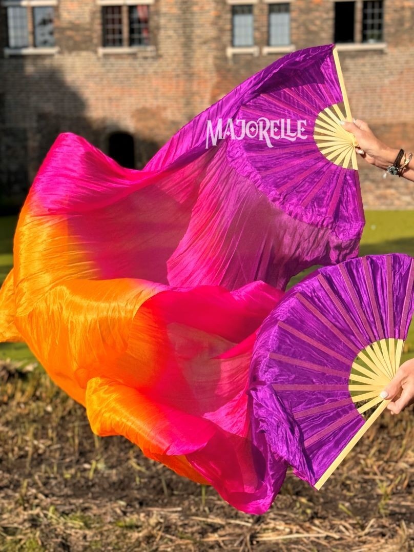 Fächerschleier / Fan-Schleier aus Seide in lila pink orange