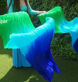 Silk belly dance fan veils in green turquoise blue