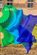 Silk belly dance fan veils in green turquoise blue