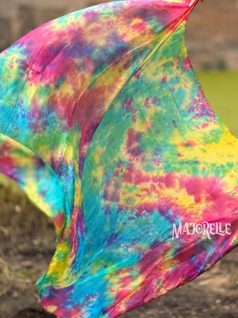 Silk veil half round Spring tie dye
