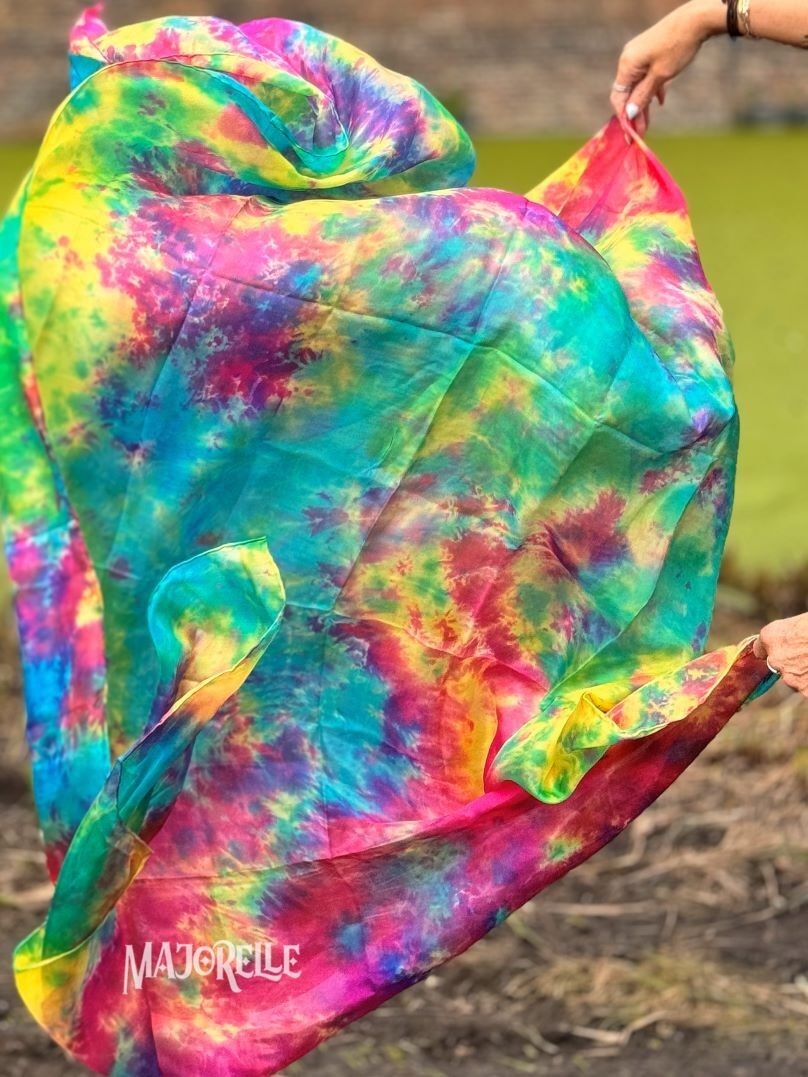 Silk veil half round Spring tie dye