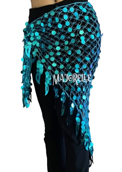 New; Hip scarf turquoise with large sequins