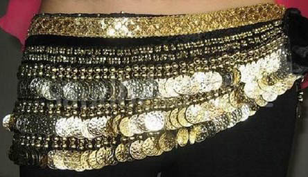 Hüfttuch schwarz mit goldenem Band