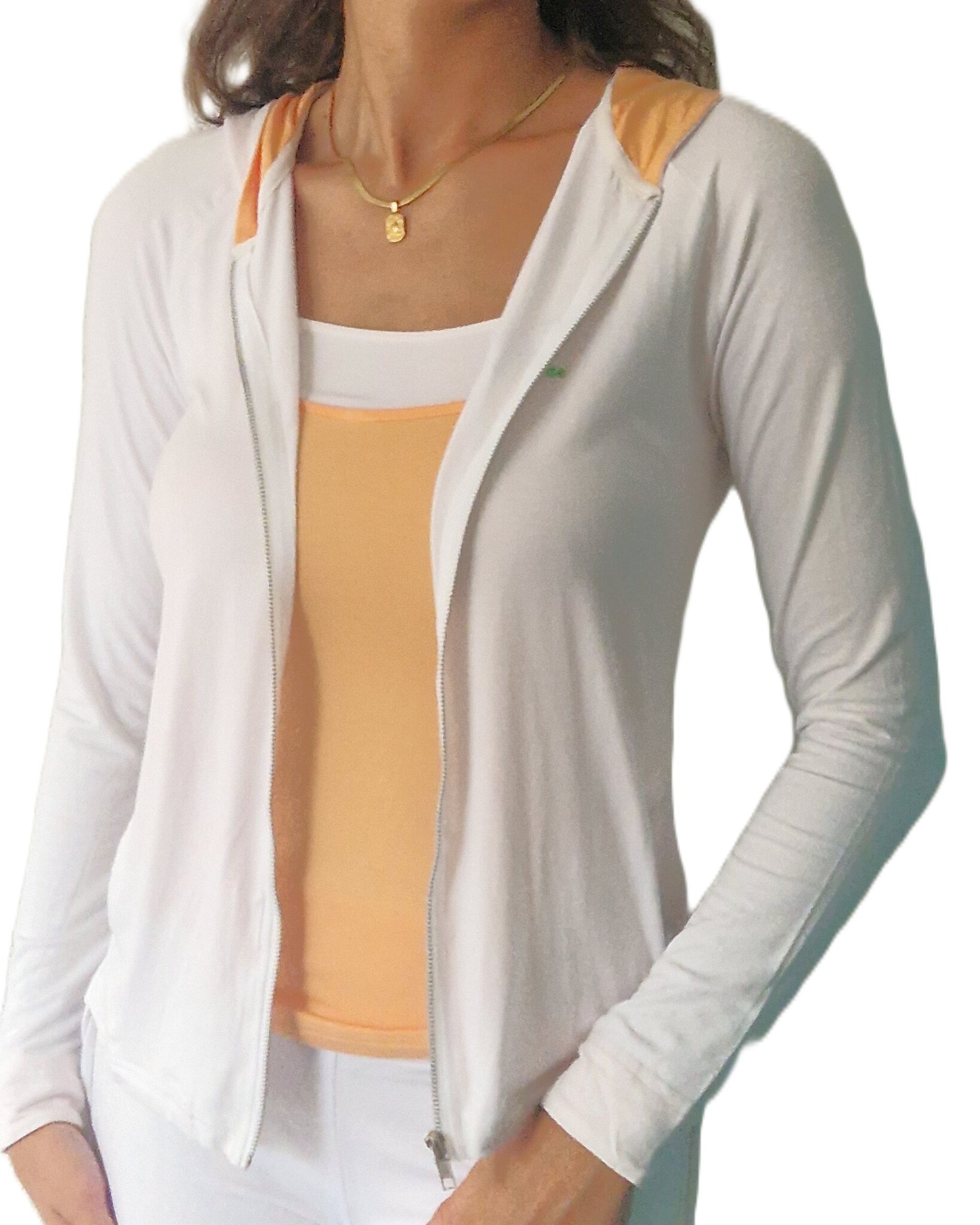 Yoga spaghetti twin tank top peach with white