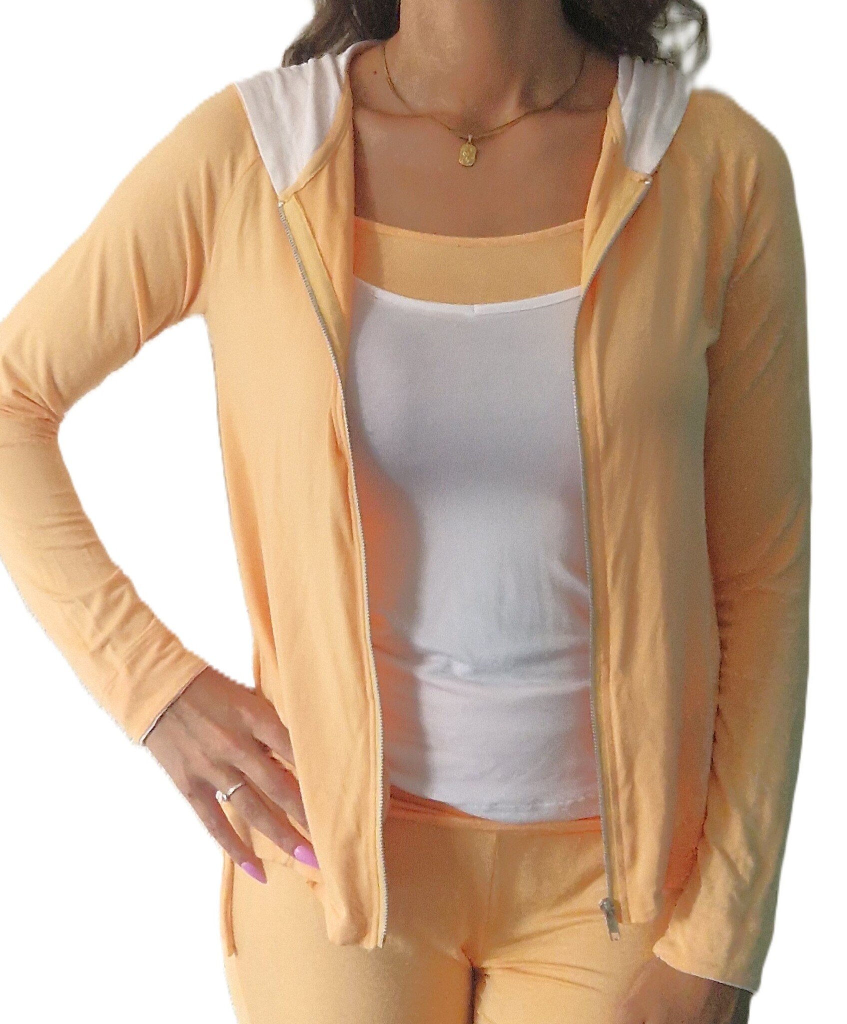 Yoga-Spaghetti-Twin-Top Ahalya weiß mit peach