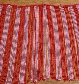 Beaded strip with red/pink strands