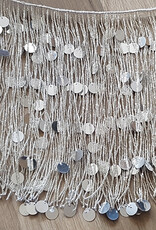 Beaded strip with gold or silver strands with many beads