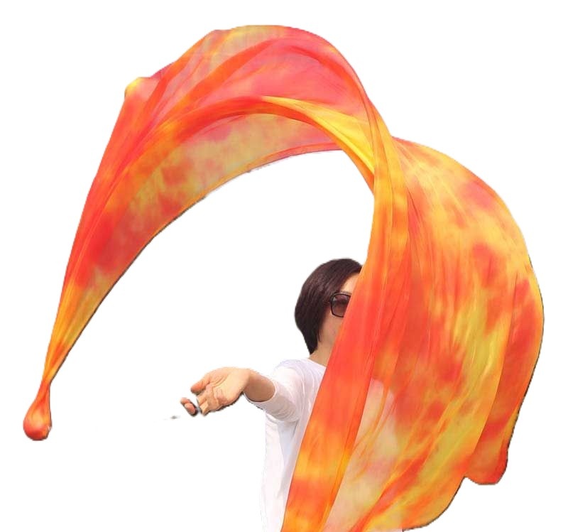 Bauchtanz Poi aus Seide in Flame orange gelb tie dye [