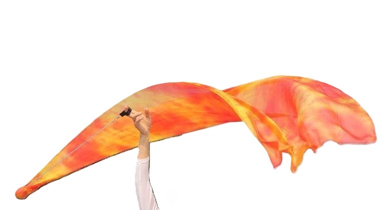 Silk belly dance poi / voi Flame orange yellow tie dye ]