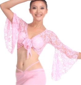Light pink lace top with trumpet sleeve