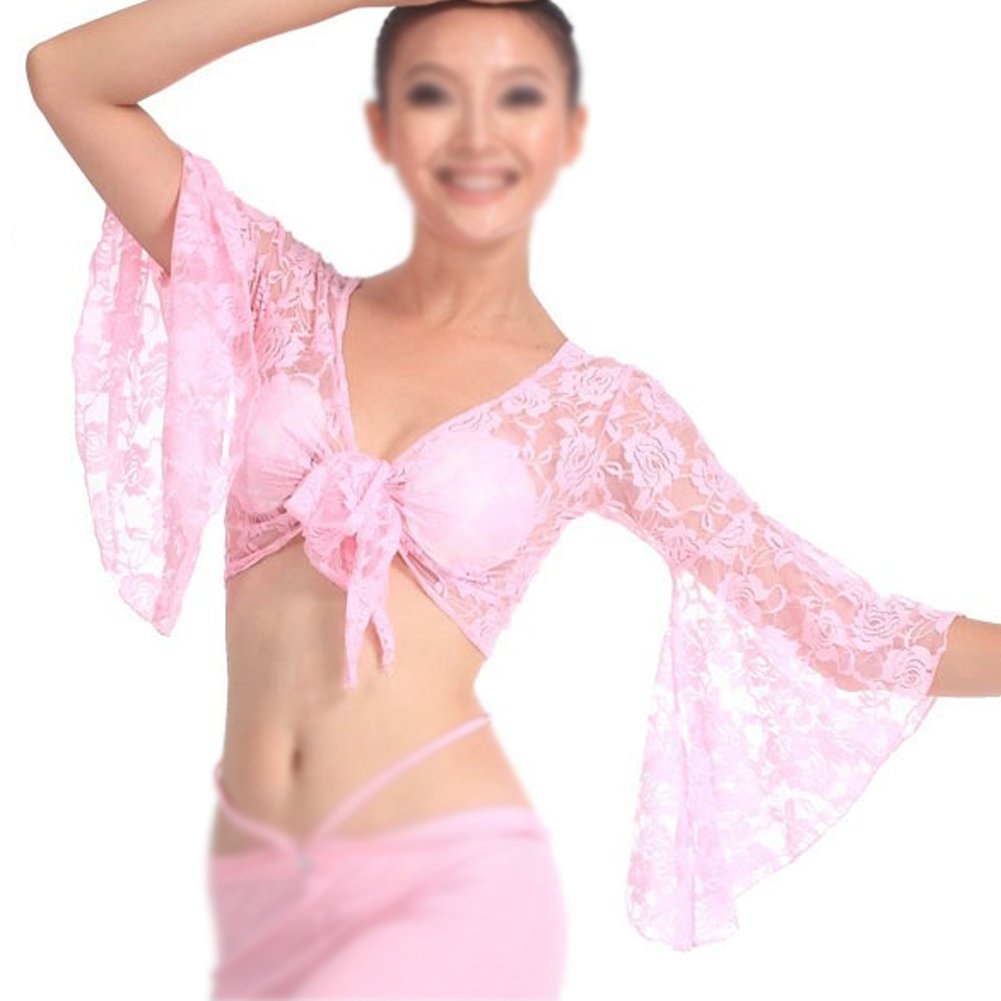 Light pink lace top with trumpet sleeve
