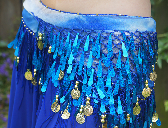 Blue hip scarf with teardrop sequins