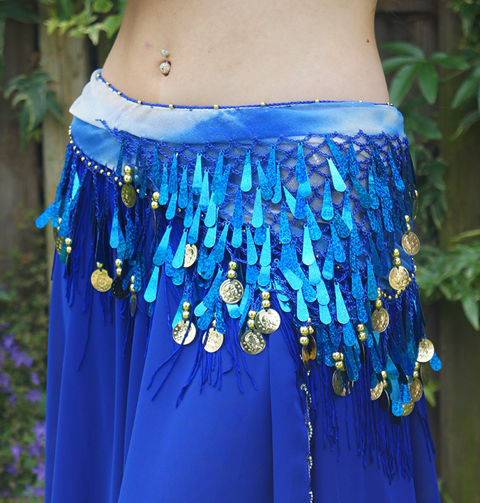Blue hip scarf with teardrop sequins