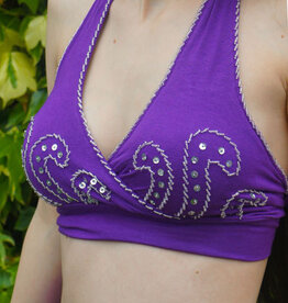 Belly dance top with silver pearls