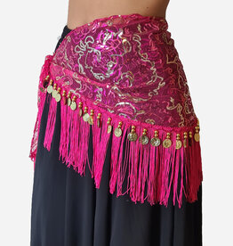 Hip scarf fuchsia with gold coins