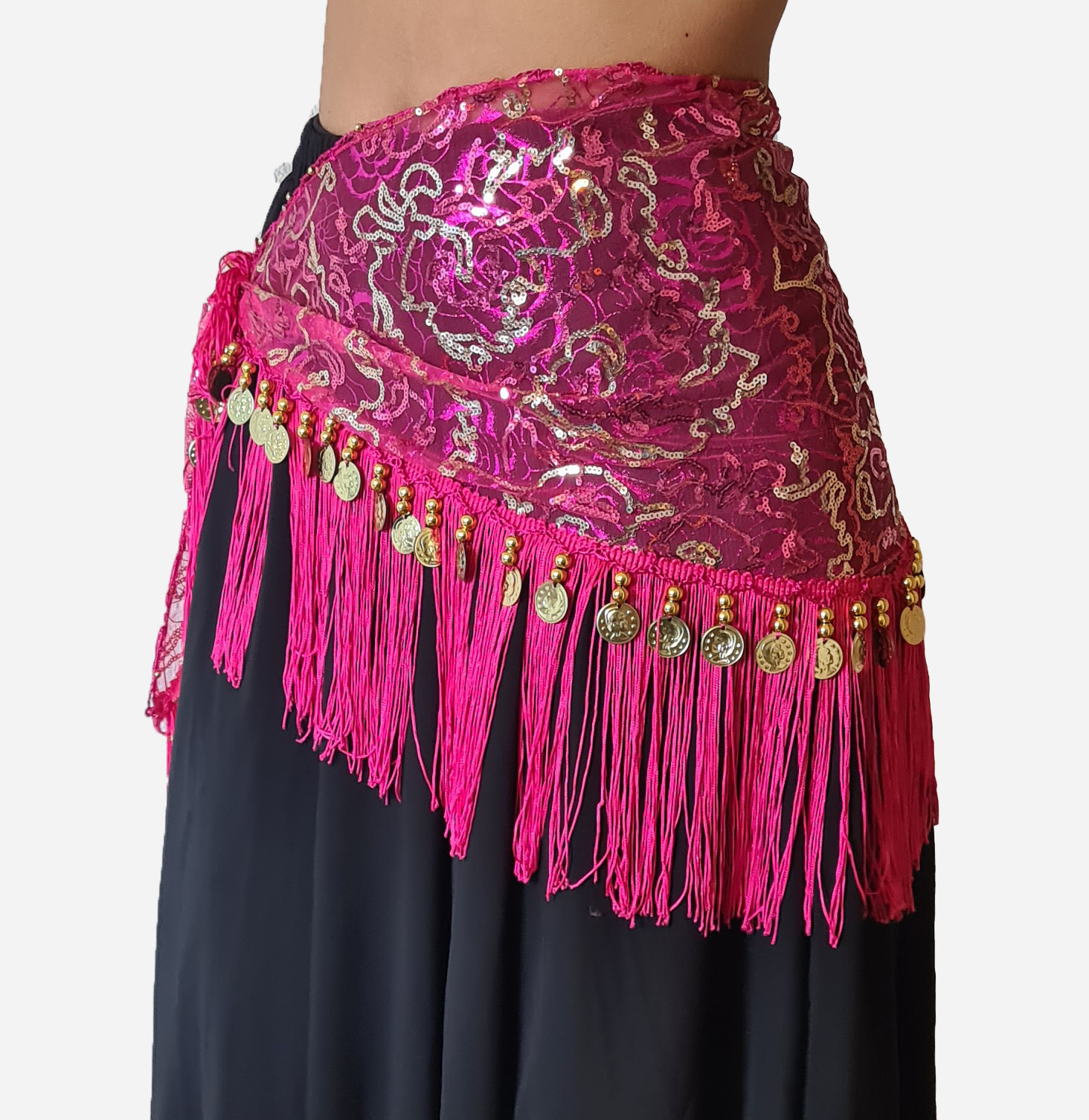 Hüfttuch fuchsia mit schöne Akzenten mit goldenen Münzen