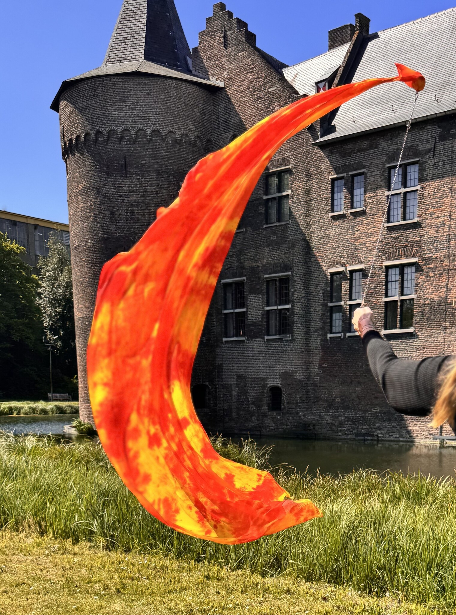 Silk belly dance poi / voi Flame orange yellow tie dye ]