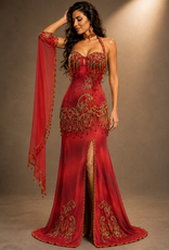 Bauchtanzkleid bestickt in rot